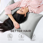 Bedsure Satin Pillowcase with Zipper, Similar to Silk Pillow Cases 2 Pack, Satin King Size Pillow Cases Set of 2, Silky & Soft Pillow Cover for Hair and Skin, Gifts for Women Men, Grey, 20x36 Inches