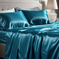 Bedsure Satin Sheets Queen Size - 4 Piece Silky Bedsheets with 15 Inches Deep Pocket Fitted Bedsheet,1 Flat Sheet, 2 Satin Pillowcases, Good for Hair & Skin (Queen, Teal)