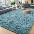 YJ.GWL Area Rugs for Living Room Bedroom, 5x8 Machine Washable Large Teal Carpet, Soft Fluffy Shaggy Thick Big Shag Indoor Floor Rug for Kids Boy and Girls Room Dorm Home Decor Aesthetic