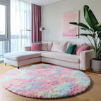 ONASAR Rainbow Round Rugs 6ft for Living Room Bedroom, Fluffy Circle Area Rug for Kids Girls Boys Teen, Soft Plush Shaggy Carpet for Nursery Dorm Classroom Playroom Home Decor Aesthetic