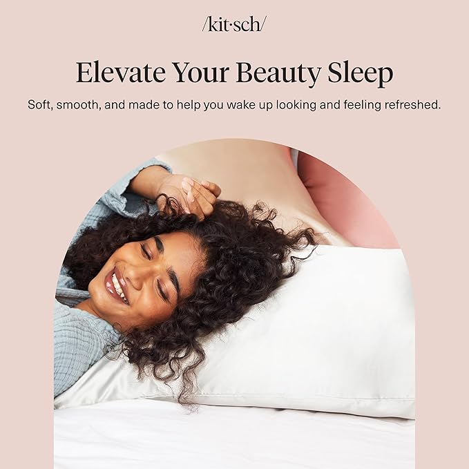 Kitsch Satin Pillowcase with Zipper for Hair & Skin - Softer Than Silk Pillow Cases, Smooth Cooling Satin Pillow Case, Wrinkle-Free, Machine Washable - King Size Satin Pillow Case (19x36) - Ivory