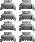 IR Imperial Rooms 8 Pack Quilt King Size Bedding (106" x 96") - Bulk Wholesale for Hotels, Guest Bedroom & Airbnbs - Lightweight Microfiber Reversible Floral Embossed Quilts Bedspreads (Grey)