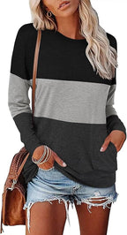 Magritta Women's Long Sleeve Leopard Color Block Tunic Comfy Crewneck T Shirt Tops Black XL