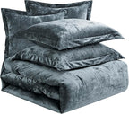 Fredsure Distressed Velvet Comforter Set, 5 Pieces Smoke Blue King, Distressed Velvet Face and Brushed Microfiber Reverse