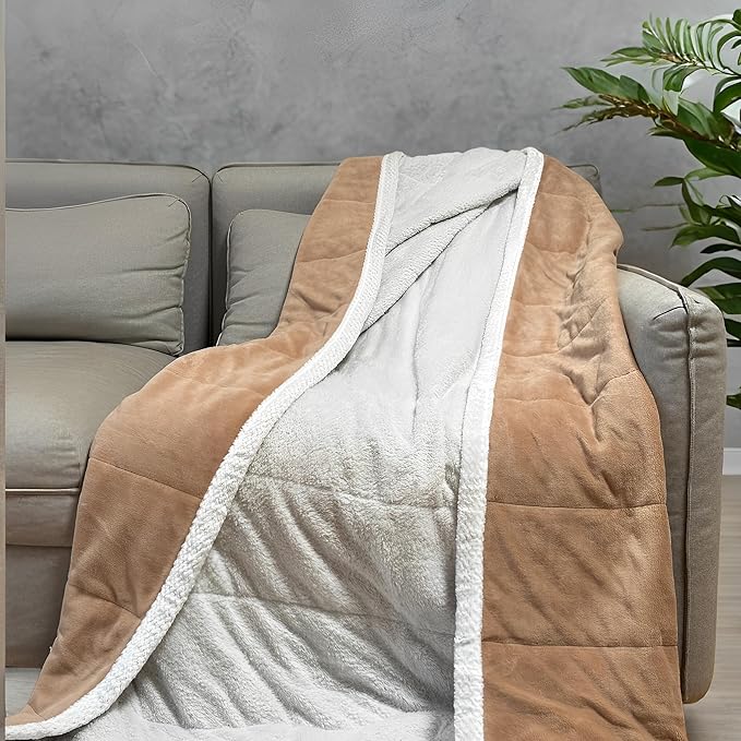 Sherpa Double-Sided Blankets, Plush & Cuddly Throw, Extra-Plush Thermal Fleece Blanket for Sofa/Couch/Bedding, Super Soft Living Room Blanket with Anti-Pilling (Khaki, 60×80)