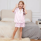 QPANCY Kids Satin Pajamas Sets Baby Boy Girl Button-Down Silk Sleepwear 2 Piece Short Sleeve Loungewear Clothes Set