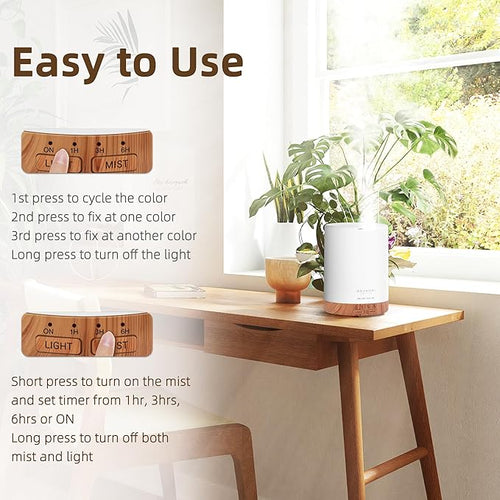ASAKUKI Essential Oil Diffuser for Home, 300 ml Aromatherapy Diffuser with 6 Essential Oil Sets, Automatic Shut-Off, 7 LED Lights for Living Room, Kitchen, Bedroom, Hotel - Brown with Oils