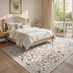 Lahome Claude Floral 8x10 Rugs for Bedroom, Washable Beige Area Rug for Nursery Playroom, Botanical Soft Boho Carpet for Kids Room, Living Room Indoor