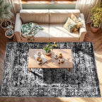 CRYPTOLITE Rugs for Living Room, 9x12 Large Area Rugs Ultra Soft Washable, Vintage Boho Faux Wool Carpet for Dining Room, Bedroom, Office, Home Decor (Black)