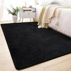 Softlife 4x6 Area Rug for Bedroom Living Room, Solid Black Non-Slip Fluffy Carpet with Soft Low Pile for Kids Boys Girls, Machine Washable Fuzzy Aethetic Rugs Home Dorm Decor