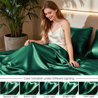 Love's cabin Full Size Satin Sheet Set - 4 Piece Dark Green Silky Satin Sheet Set with Deep Pocket, Luxury Silk Feel Satin Bed Sheets Full Bedding Set (1 Flat Sheet,1 Fitted Sheet,2 Pillow Cases)