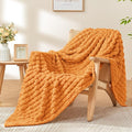 BEDELITE Burnt Orange Throw Blanket Twin Size for Bed- Super Soft and Warm 3D Checkered Fluffy Fuzzy Fleece Blanket, Luxurious Plush Cozy Blanket for Room Decor Fall and Winter, 60x80 inches