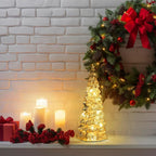 Christmas Tree Glass Decorative LED Light: 13.5" Tall, Battery Operated Holiday Tabletop Ornament, Frosted Glass Christmas Home Decor, Xmas Tree Night Light for Indoor Decor White