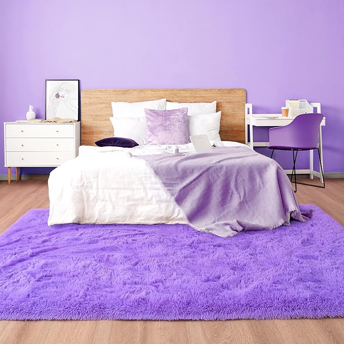 Noahas Fluffy 3x5 Purple Rugs for Bedroom Girls,Shaggy Kids Rug,Thick Shag Throw Floor Carpet,Soft Non-Slip Dorm Nursery Area Rugs for Living Room Home Decor