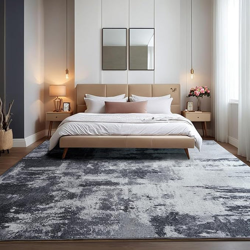 Area Rug 6x9 Washable Rugs Modern Abstract Area Rug Soft Non-Slip Non-Shedding Faux Wool Stain Resistant Floor Carpets for Living Room Bedroom Dining Room Kids Room Home Office (Grey)