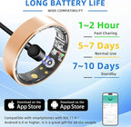 Smart Ring Health Tracking, Sleep Tracking, Heart Rate, Blood Oxygen, Blood Pressure，Fitness Ring, Activity Monitoring, 5 Days Battery, 5ATM Waterproof, No Subscription (Gold, 7#)