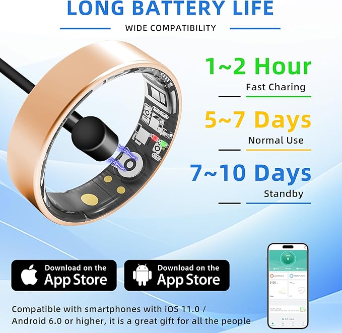 Smart Ring Health Tracking, Sleep Tracking, Heart Rate, Blood Oxygen, Blood Pressure，Fitness Ring, Activity Monitoring, 5 Days Battery, 5ATM Waterproof, No Subscription (Gold, 9#)