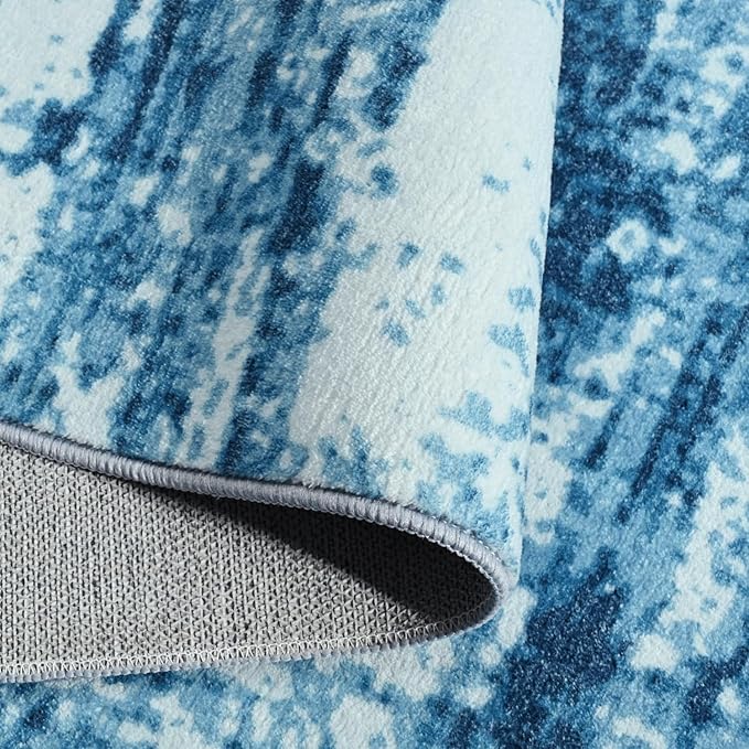 Runner Rug 2x6 Washable Rug Runners for Hallways Kitchen Non-Slip Rugs Abstract Print Soft Faux Wool Carpet Runner for Entryway Indoor, Bedroom Bedside, Laundry, Dorm, Home Decor (Blue)