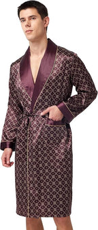 Tony & Candice Men's Satin Robe Lightweight Long Sleeve Silk Kimono Bathrobe with Shorts Set Sleepwear