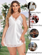 Avidlove Women Lingerie Plus Size Satin Lace Chemise Nightgown Sexy Full Slips Sleepwear L-4XL