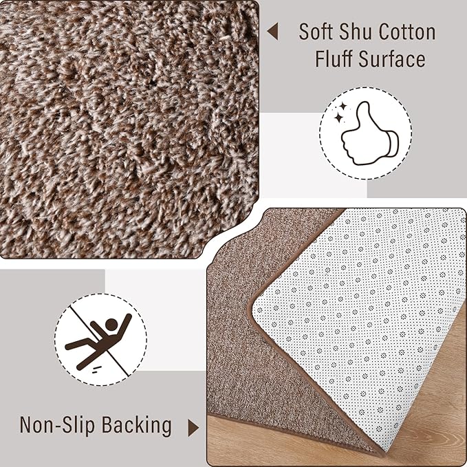 Keeko 4x6 Area Rugs for Living Room, Soft Modern Memory Foam Bedroom Rug Washable Indoor Rug Low Pile Minimalist Non Slip Carpet for Kids Nursery Dorm Room Home Decor Brown and White
