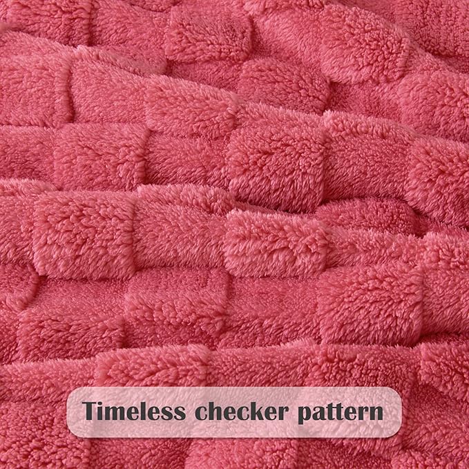 NEWCOSPLAY Super Soft Throw Blanket Coral Pink Premium Silky Flannel Fleece 3D Checkered Lightweight Bed Blanket All Season Use (Coral Pink Checkered, Throw(50"x70"))