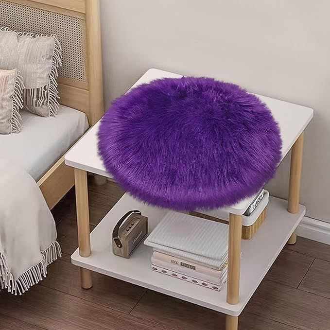 Faux Sheepskin Round Fluffy Rug Small 2ft Furry Purple Fur Circle Rugs for Bedroom Living Room Dorm Room Floor Decor Chair Seat Covers Soft Plush Throw Rugs Circular Washable