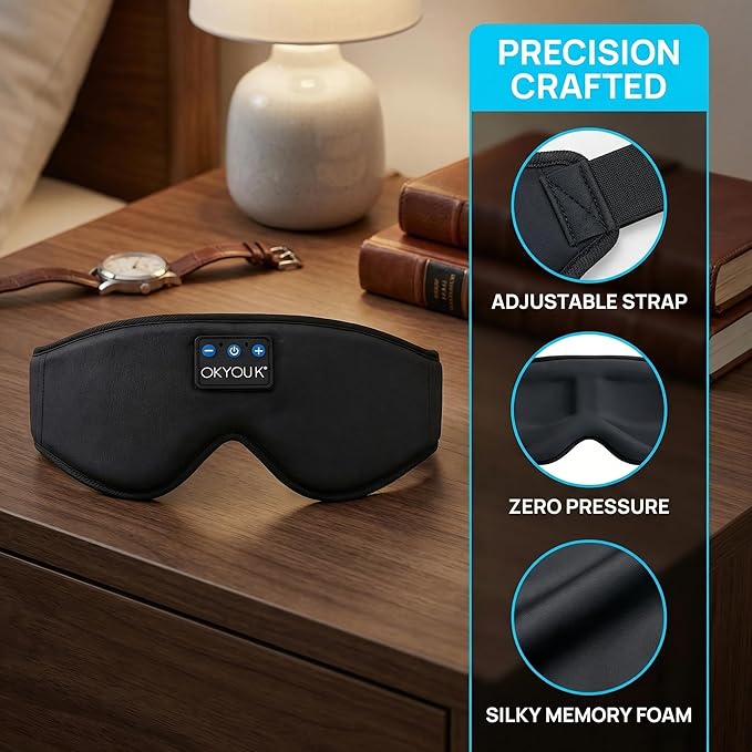 2026 New Sleep Headphones Pro | Built-in White Noise Sleep Mask,75g Ultra-Light Bluetooth Eye Mask for All Face Shapes, Zero-Pressure Fit, Breathable Bamboo, 100% Blackout for Deep Sleep & Travel