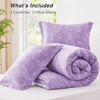 Love's cabin Lavender Comforter Set Queen - Queen Size Comforter Set, 3 Pieces Cute Floral Bedding Sets for All Seasons,1 Soft Reversible Botanical Flowers Comforter and 2 Pillow Shams