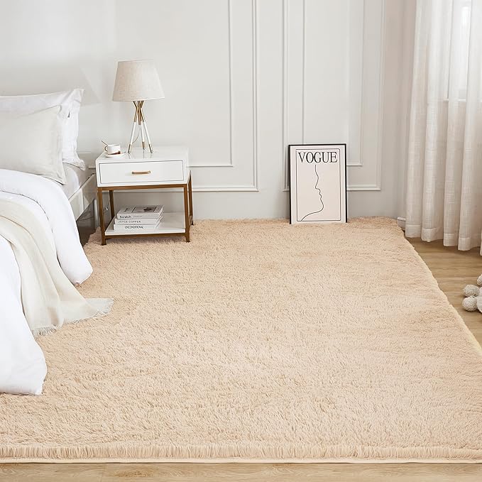 Litanika 5x8 Shag Area Rug for Living Room Bedroom, Beige High Pile Ultra Soft Plush Shaggy Furry Cream Bedside Playroom Dorm Carpet, Non-Slip, Non-Shedding Modern Indoor Floor Rug
