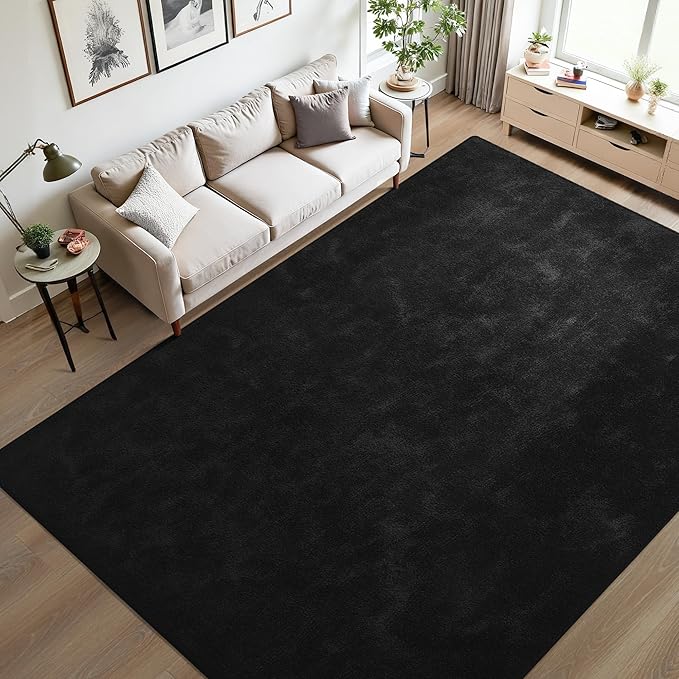Keeko 4x6 Black Area Rugs for Bedroom, Soft Modern Living Room Rug Indoor Non Slip Low Pile Washable Rug Fluffy Fuzzy Memory Foam Carpets Throw Rugs for Kids Nursery Classroom Dorm Room Decor