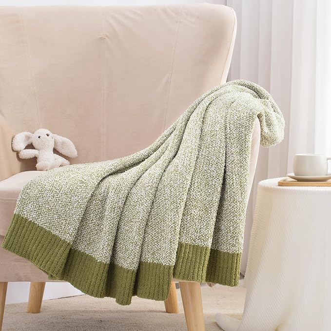 Carriediosa Heather Throw Blanket 60" X 80" Twin, 400GSM Ultra Soft Microfiber Fuzzy Fluffy Reversible Knitted Blankets Cozy Plush Lightweight and Warm Fall Throws for Couch, Bed, Sofa, Olive Green