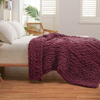 WESHIONGOO Chunky Knit Blanket Throw 51"×63" Knitted Throw Blankets for Couch Bed Fluffy Soft Blanket with Jumbo Chenille Yarn Thick 100% Handmade(Burgundy Red)