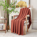 Chunky Cable Knit Throw Blanket Lightweight Rust 100% Organic Cotton Blanket for Sofa Couch Bed Baby Nursery, Rustic Shabby Chic Modern Farmhouse, 60” x 80” Give Laundering Bag