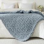 YAAPSU Chunky Knit Throw Blanket for Couch, 51"x63", 100% Hand Knitted Thick Cable Knit with Cozy Jumbo Chenille Yarn, Soft Large Rope Knot Crochet Blankets for Sofa Bed Living Room Décor, Fog Blue