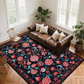CRYPTOLITE 8x10 Area Rug for Living Room Clearance, Modern Washable Rug Non Slip Low Pile Floral Rugs for Living Room, Bedroom, Farmhouse, Dining Room, Kids Playroom, Black