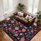 CRYPTOLITE 8x10 Area Rug for Living Room Clearance, Modern Washable Rug Non Slip Low Pile Floral Rugs for Living Room, Bedroom, Farmhouse, Dining Room, Kids Playroom, Black