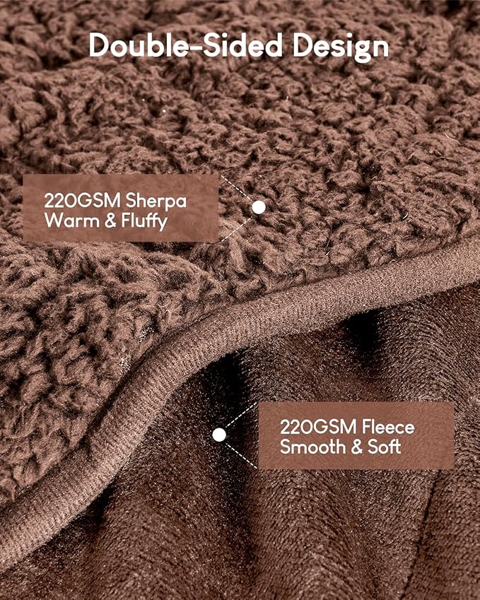 Cottonblue Weighted Blanket for Adults 15 lbs Queen Size 60x80 in, Cozy Flannel Sherpa Fleece Weighted Throw Blankets Comfortable for Calming and Relax, Shaggy Bed Sofa Heavy Blankets, Chocolate Brown