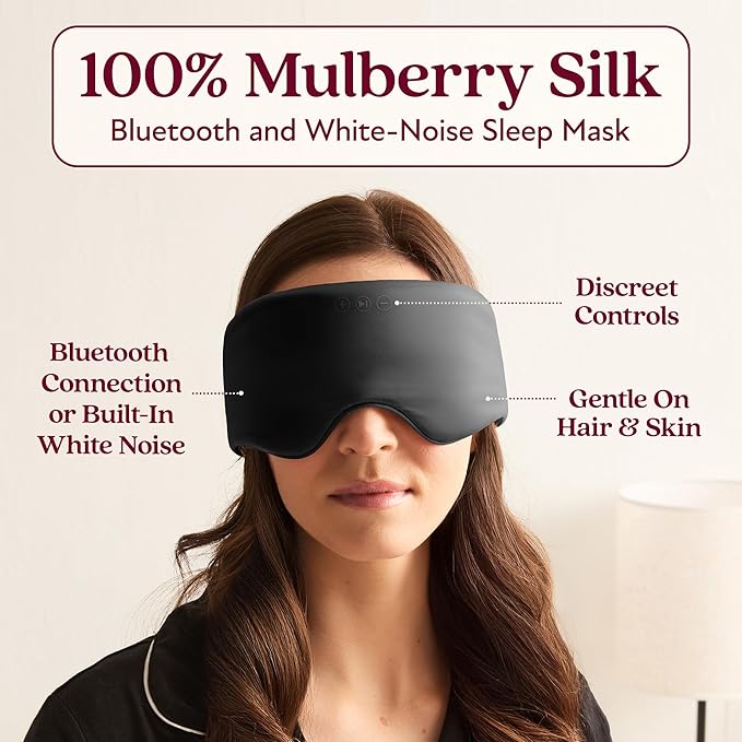SilkSound 100% Mulberry Silk Bluetooth Sleep Mask, Skin-Friendly Sleeping Eyemask with Bluetooth Headphones, Sleep Gifts for Women, Silk Eye Mask Headband Headphones for Sleeping Side Speakers