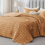 BEDELITE Velvet Quilt Set King Size - Luxury Velvet Comforter Bedding Set 3 Pieces, Lightweight Soft Cozy Shiny Rusty Burnt Orange Oversized Bedspread Coverlet for All Seasons with 2 Pillow Shams