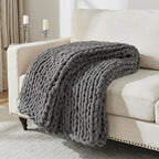 YAAPSU Chunky Knit Throw Blanket for Couch, 51"x63", 100% Hand Knitted Thick Cable Knit with Cozy Jumbo Chenille Yarn, Soft Large Rope Knot Crochet Blankets for Sofa Bed Living Room Décor, Gray