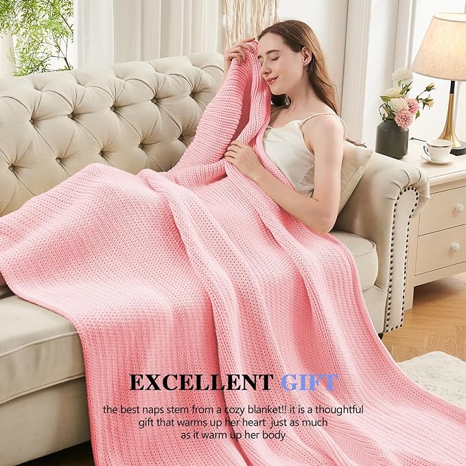 L'AGRATY Knitted Weighted Blanket - 50"x60" 7lbs Cooling Chunky Knit Heavy Blanket for Adults Braided Crochet Throw Thick Cable Yarn Knit Decorative No Beads Evenly Weighted Machine Washable