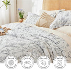 Love's cabin White Queen Size Comforter Set - Queen Comforter Set, 3 Pieces Cute Floral Bedding Sets for All Seasons,1 Soft Reversible Botanical Flowers Comforter and 2 Pillow Shams