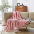 Cotton Muslin Throw Blanket with Tassels, Lightweight Woven Gauze, Pre-Washed Breathable Farmhouse Decor for Bed, Couch, All-Season Use (Dusty Pink, 50" x 60")