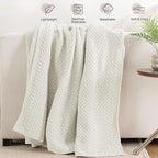 Whale Flotilla Chunky Knit Throw Blanket for Couch and Bed, Ivory Decorative Cozy Fleece Blanket, Reversible Soft Fuzzy Woven Throws, 60x80 Inch