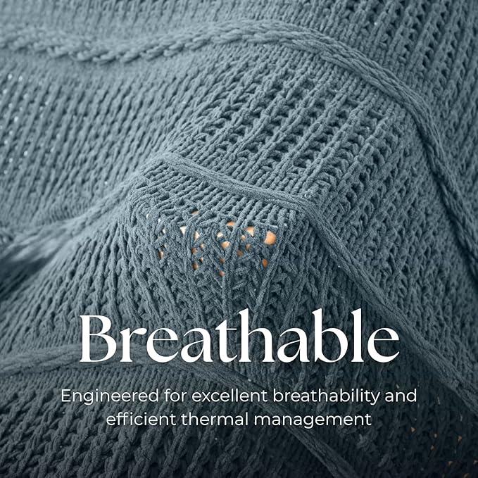 Boho Knitted Chenille Blanket with Tassels - Lightweight & Soft All-Season Throw - 3D Classic Pattern for Living Room Bedroom Couch, Celestial Blue, King 90"x108"
