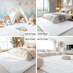 OLANLY 8x8 Machine Washable Large Area Rugs for Living Room, Bedroom, Soft Fluffy Shaggy Bedside Rug, Indoor Floor Carpet for Kids Girls and Boys, Dorms, Nursery, Home Decor Aesthetic, White