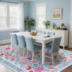 CRYPTOLITE 8x10 Area Rug for Living Room Clearance, Modern Washable Rug Non Slip Low Pile Floral Rugs for Living Room, Bedroom, Farmhouse, Dining Room, Kids Playroom, Blue