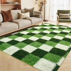 Shag Area Rug, 5x7 ft Deep Green White Fluffy Rugs for Bedroom Living Room, Soft Shaggy Modern Indoor Carpets, Cute Plush Rugs for Kids Girls Room Nursery, High Pile Throw Rug for Home Decor