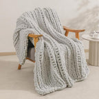 bearberry Chunky Knit Throw Blanket 60x80 Inches Handmade, Soft Jumbo Chenille Yarn with Cable Rope Knot Design | Thick Cozy Large Blanket for Couch, Sofa, Bed & Living Room Home Decor | Light Grey